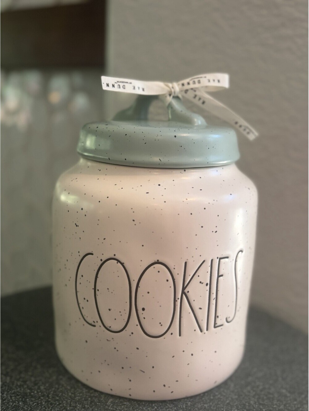 Rae Dunn Cookies Speckled Canister Green Lid New